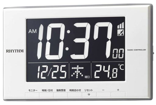リズム(RHYTHM) 目覚まし時計 電波時計 温度計 カレンダー LED ライト式 白 12x19.4x2.1cm 8RZ209SR03 リズム(RHYTHM) 目覚まし時計 電波時計 温度計 カレンダー LED ライト式 白 12x19.4x2.1cm 8RZ209SR03