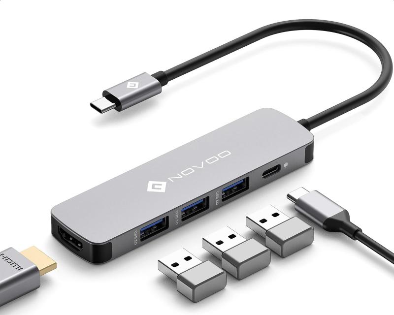 NOVOO USB C nu 5-in-1 4K HDMI A_v^- 3 x USB 3.0 5Gbpsf[^]A^Cv C 100W PD}[dA4K HDMI USB Type-C nu MacBook Air Pro(M1/M2)ARog AllyADell XPSAHPASurface GoAGalaxy S23AiPhone 15Ȃ e