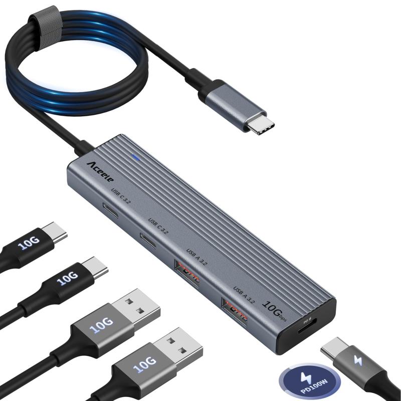 Aceele USB Cnu 10Gbps 100W PD}[d 5|[gg USB nu 100cm P[ut 3.2 f[^|[g` 2xUSB-A |[g 2xUSB-C |[gt MacBook Air/ProASurface ProAXPSAPCAtbVhCuA