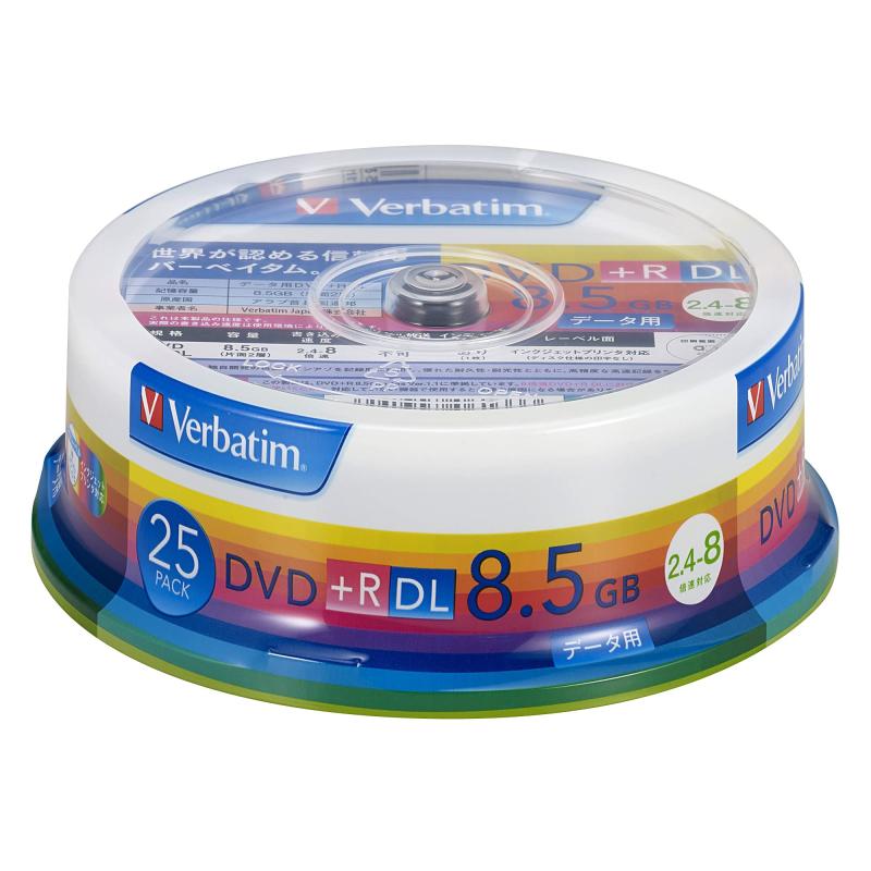 バーベイタムジャパン(Verbatim Japan) 1回記録用 DVD+R DL 8.5GB 25枚 ホワイトプリンタブル 片面2層 ..