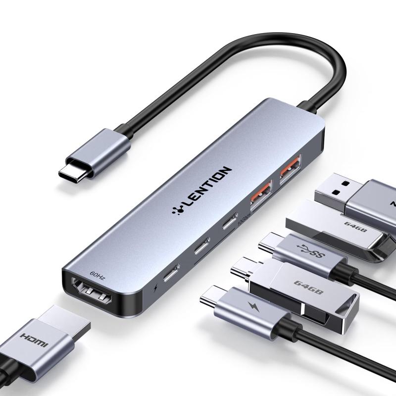 LENTION USB C nu 2*USB 3.2+2*USB 3.2(^Cvc) 4K 60Hz 10Gbps HDMI 100W PDd 6-in-1 USB Type-C ϊA_v^ X d Mac CB-CE37 MacBook Pro AirAiPad Pro AirASurface Pro GoȂǑΉ (Xy[XOC)