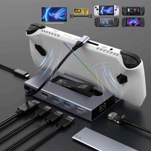 【2024新設計】ROG Ally X/Legion Go/Steam Deck OLEDドック 7-IN-1 USB-Cハブ ドッキングステーション HDMI 4K@60Hz RJ45 100WPD充電 M.2ハードドライブベイ 2*USB3.0ポート 【2024新設計】ROG Ally X/Legion Go/Steam Deck OLEDドック 7-IN-1 USB-Cハブ ドッキングステーション HDMI 4K@60Hz RJ45 100WPD充電 M.2ハードドライブベイ 2*USB3.0ポート