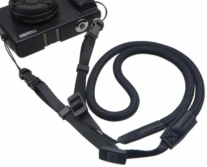 [INPON] カメラストラップ ネックストラップ 長さ調整可能 クライミングロープ製 ミラーレス一眼/コンパクトデジタルカメラ用 ブラック