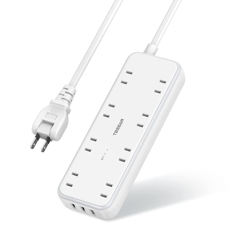 延長コード 2m 電源タップ usb テーブルタップ たこあしコンセント TESSAN 8個AC口 3USBポート タコ足配線 oa 雷ガード 一括スイッチ付き