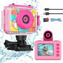 子供用水中カメラ 防水キッズカメラ キッズカメラ 子供用カメラ 防水子供用デジタルスポーツカメラ 水中カメラ 自転車用 ヘルメットカメラ クリスマス誕生日プレゼント 男の子と女の子が(3)