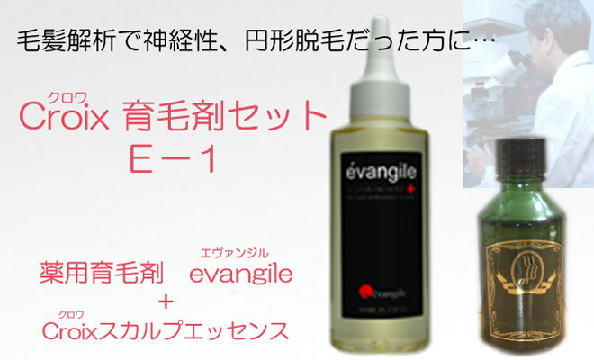 Croix育毛剤セットE−1（1ヶ月分）：毛髪診断で はげ原因が神経性・円形脱毛 傾向だった方に！育毛促進　発毛効果促進　禿げ・抜け毛・薄毛・ふけ・かゆみ・頭皮の匂いの悩みに！薬用育毛剤 エヴァンジルとCroixスカルプエッセンスE-1 お得なセット