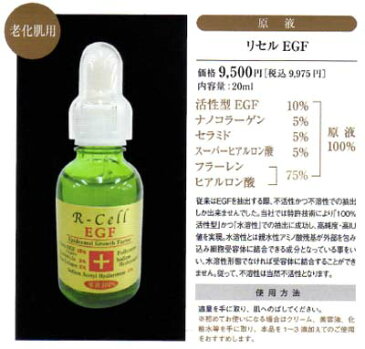 【送料無料】【サロン専売品】年齢肌の悩みに シワ たるみ ほうれい線対策に お肌の弾力、ハリアップ!活性型EGF・フラーレン・ナノコラーゲン・セラミド・スーパーヒアルロン酸 混合原液美容液: R-Cell リセルEGF 20ml