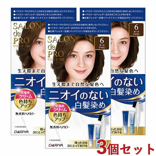 3個セット【6 ダークブラウン】無香料ヘアカラー早染めクリーム(白髪用) サロンドプロ(SALON de PRO) ダリヤ(DARIYA)【送料込】