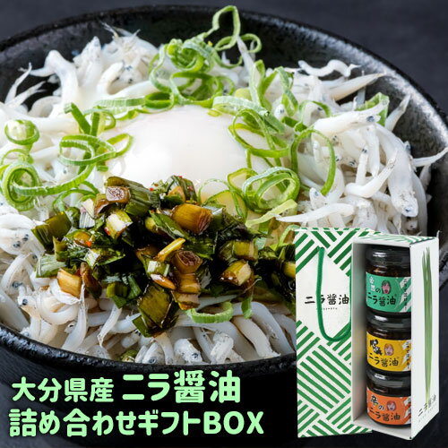 大分県産にらをたっぷり使用 3種類のニラ醤油 ギフトBOX ギフト袋付き 各140g 食べる調味料 オリジナル九州醤油 万能調味料 ご飯のお供 Log Style【送料込】