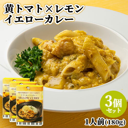 大分県産パセリ&おおいた冠地どり 黄トマト&レモン イエローカレー 1人前(180g)×3個セット レトルトカレー アダージョ Adagio【送料無料】