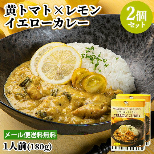 大分県産パセリ＆おおいた冠地どり 黄トマト＆レモン イエローカレー 1人前(180g)×2個セット レトルトカレー アダージョ Adagio【メール便送料無料】