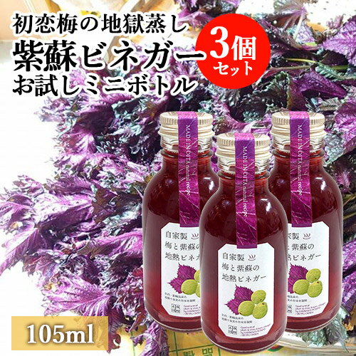 自然から生まれた体にやさしい果実酢 梅と紫蘇の地熱ビネガーお試しボトル 105mL×3個セット 地獄蒸しで味を濃縮させた自家製の梅・しそ [鉄輪本舗]【送料込】