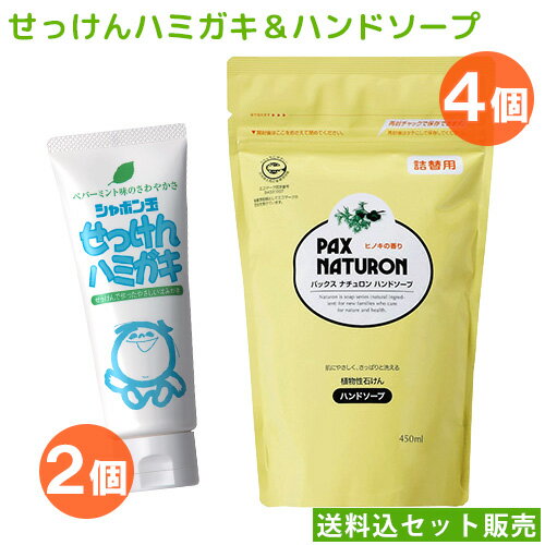 シャボン玉石けん せっけんハミガキ140g×2個＆太陽油脂 パックスナチュロン ハンドソープ替 450ml×4個 PAX NATURON【送料込セット販売】