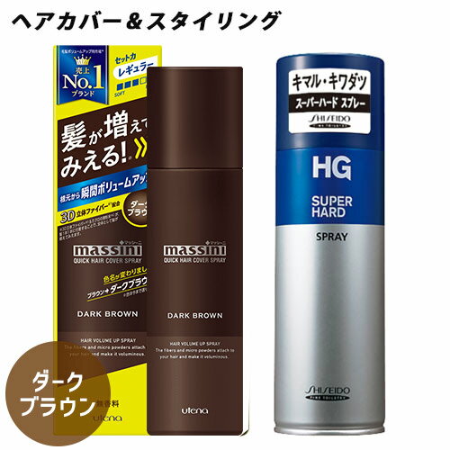 HGスーパーハードスプレー 230g＆マッシーニ クイックヘアカバー ブラウン 140g 増毛スタイリングセット 資生堂 ウテ…