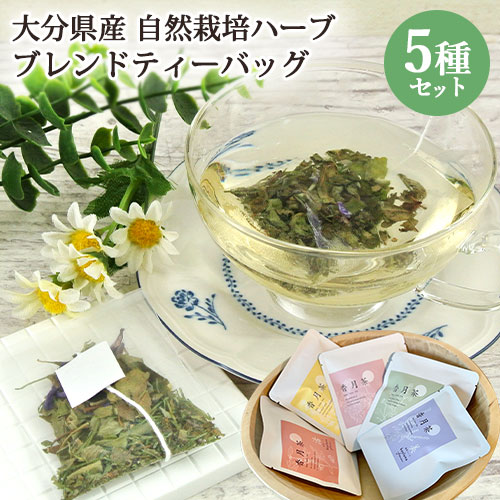 大分県産自然栽培ハーブティ 香月茶 ティーバッグ5種セット(ギフト箱入) 和草茶 国産ハーブ ホーリーバジル どくだみ カモミール カレンデュラ 和ハッカ 美容 健康 kaoluna farm【送料込】