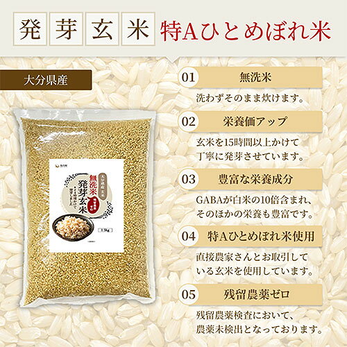 コスメボックスの大分県産 残留農薬ゼロ 発芽玄米 1.5kg×2袋(合計3kg) 無洗米で手軽に簡単炊飯 特Aひとめぼれ米使用 GABA 食物繊維 白米モードでも炊飯OK ほっとコミュニケーション 春日屋【送料込】｜アングル2