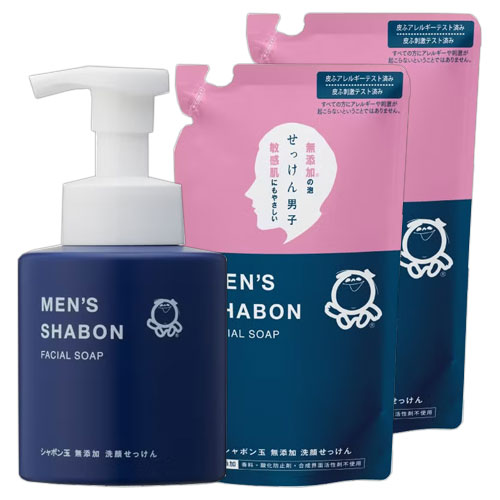 シャボン玉石けん メンズシャボン フェイシャルソープ 本体 300ml＋詰替用 250ml×2個 泡タイプ 無添加..