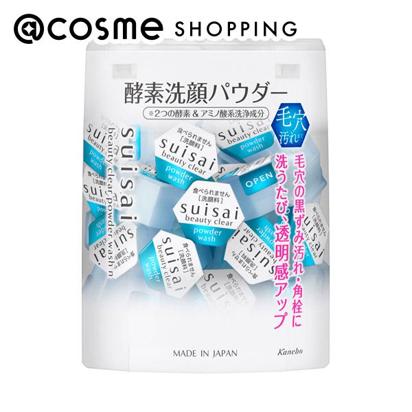 2つの酵素＆アミノ酸系洗浄成分配合※で毛穴の黒ずみ汚れ・角栓・ザラつき・古い角質をうるおいを守りながら取り去って、洗うたび透明感がアップ。つるつるすべすべな素肌に洗い上げる酵素洗顔パウダー。お肌を洗浄し、ニキビを防ぎます。※洗浄成分：タンパク分解酵素（プロテアーゼ）、皮脂分解酵素（リパーゼ）、アミノ酸系洗浄成分（ラウロイルグルタミン酸Na、ミリストイルグルタミン酸Na）【使い方】＜ご使用法＞ 手のひらに1回分（1カプセル）のパウダーをとり少量の水またはぬるま湯でよく泡立てて洗顔します。どちらか一方のシールの先からあけてください。 ブランド名suisai 商品名ビューティクリア パウダーウォッシュN カテゴリスキンケア・基礎化粧品 ＞ 洗顔料 ＞ 洗顔パウダー使用感/香り無香料型　式本体内容量12.8G成　分成分：タルク、ココイルイセチオン酸Na、オレフィン（C14-16）スルホン酸Na、ラウロイルグルタミン酸Na、ラウリン酸K、ミリストイルグルタミン酸Na、カラギーナン、シルク、メチコン、イソステアリルアルコール、BHT、DPG、エチルグルコシド、乳酸、水酸化K、プロテアーゼ、ヒアルロン酸Na、リパーゼ、メチルパラベンメーカー・販売業者カネボウ化粧品　（商品に関するお問合せ）区　分 化粧品JANコード4973167823859広告文責株式会社アイスタイルリテール　03-5575-1272