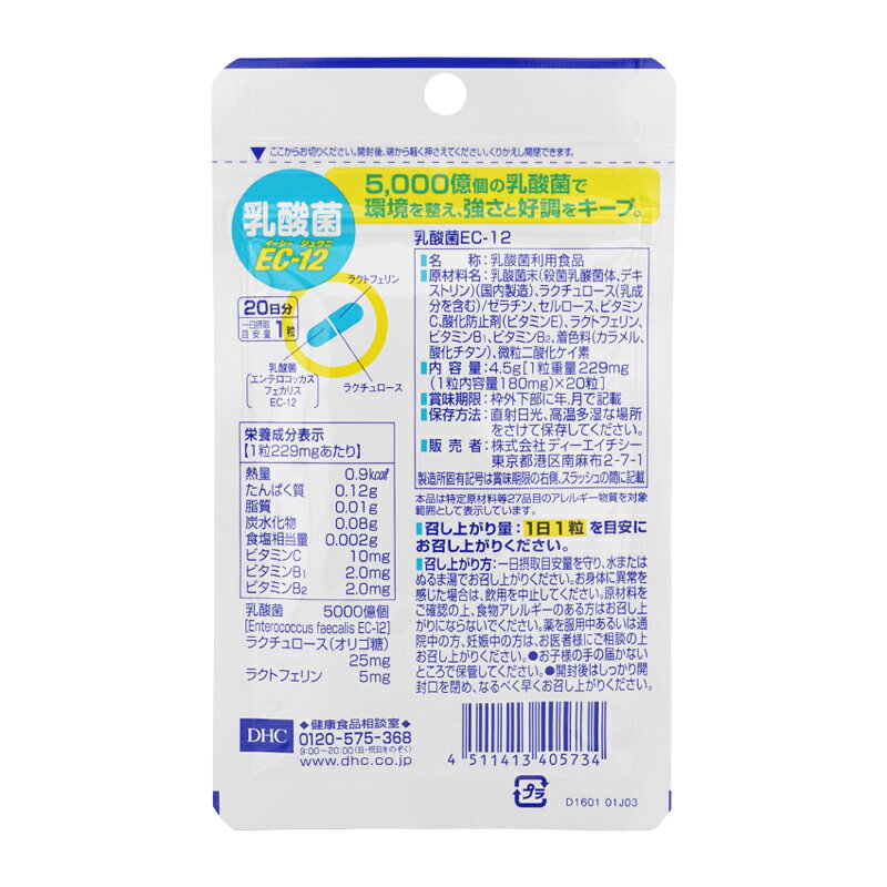 DHC ディーエイチシー 乳酸菌 EC-12 20日分 20粒 栄養補助食品 サプリメント 健康食品 ビタミンC ビタミンE ビタミンB1 ビタミンB2[ギフトラッピング対応] cosmeitsumi-10003564 コスメイツミ サンプル画像2