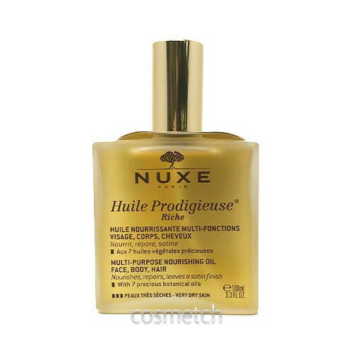 商品番号 3264680009808 メーカー名 ニュクス　NUXE 商品名 ニュクス プロディジュー オイル リッチ 100ml （全身オイル） 商品説明 肌や髪になじみやすい脂肪酸を豊富に含有する高品質な7種のオイルを高濃度で配合。オリジナルの「プロディジュー オイル」に比べて、特に肌や髪となじみやすいマカダミアオイルの配合率を高めました。 区分 化粧品 原産国 フランス ※購入履歴からのキャンセル及び修正について ご注文のタイミングによっては、お客様自身での購入履歴からのキャンセル、修正を受け付けることができない場合がございます。 ※当店で取り扱っている商品は並行輸入品（一部国内商品を除く）です。 予告なく商品パッケージが変更となる場合があり、掲載画像と異なる事がございます。 また、仕様や処方が国内販売商品と異なる場合がございます。 ※原産国につきましては、現在メインで仕入ている国名を表示しております。 仕入れ先や仕入れ時期により原産国が変わる場合がございますのでご了承下さい。 その他、購入に関する注意事項をご確認いただき、ご了承の上ご注文をお願い致します。 購入に関する注意事項 広告文責：セレクティヴ株式会社（03-5807-0882）ニュクス プロディジュー オイル リッチ 100ml （全身オイル）