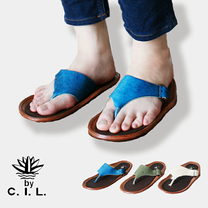 C.I.L. ハラコ ファー トングサンダル レディース 毛皮 革 ローヒール モールドソール ペタンコ フラットサンダル 幅広 春 夏 秋 夏サンダル