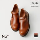 【Outlet40%OFF】 Tストラップシューズ レザー シューズ レディース エレガント フラット オフィス 本革 牛革 革靴 Nu+ ヌープラス 121N...