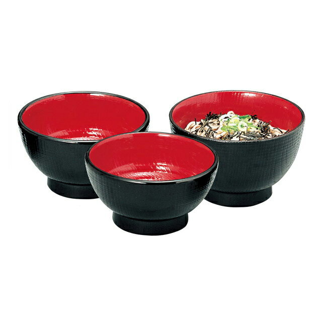 Ramen Bowls - 長寿木目丼 黒内朱 中 3個セット（21409067）8-222-2木目丼ABS樹脂耐熱3個入 木目丼