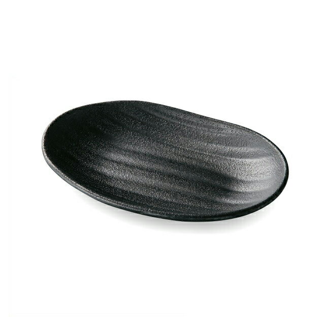 Oval Dishes - 18.2cm ひねり小判内波筋皿 黒マット 3枚セット（51024670）8-339-11盛皿メラミン樹脂小判内波筋皿3枚入 盛皿 小判内波筋皿