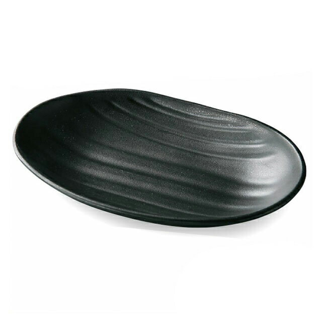 Oval Dishes - 23cm ひねり小判内波筋皿 黒マット 3枚セット（51024690）8-339-13盛皿メラミン樹脂小判内波筋皿3枚入 盛皿 小判内波筋皿