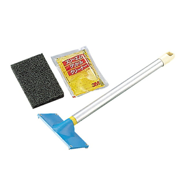 グリドルの温度（160〜200℃）を下げずに、だれでも簡単に作業ができるクリーナーとパッドのシステムです。 洗剤は食品添加物だけでできているので、人体への刺激が少なく安全性の高い製品です。 スペック ブランド　 3M（スリーエム ジャパン） シリーズ　 - サイズ　 縦×横：140×72mm　柄長335mm 容量　 - 材質　 グラスファイバー 生産地　 日本 その他仕様　 - 備考　 - 管理コード　 管理コード：067040 JANコード：4901690430015