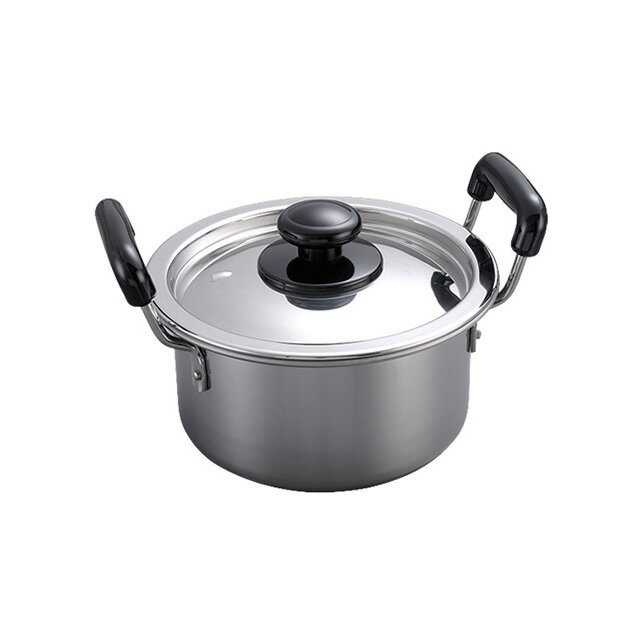 18-0 モリブデン実用鍋 両手 39cm 21.0L（389035）07-0080-0107両手鍋 蓋つき フタ付 煮物 日本製 IH対応