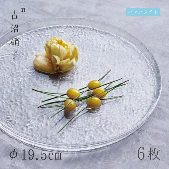 食器皿 プレート φ19.5cm 6枚 うたかた 20cmプレート 吉沼硝子（19-615）ガラスが綺麗な手作りの丸プレート 硝子食器 おしゃれ プロ