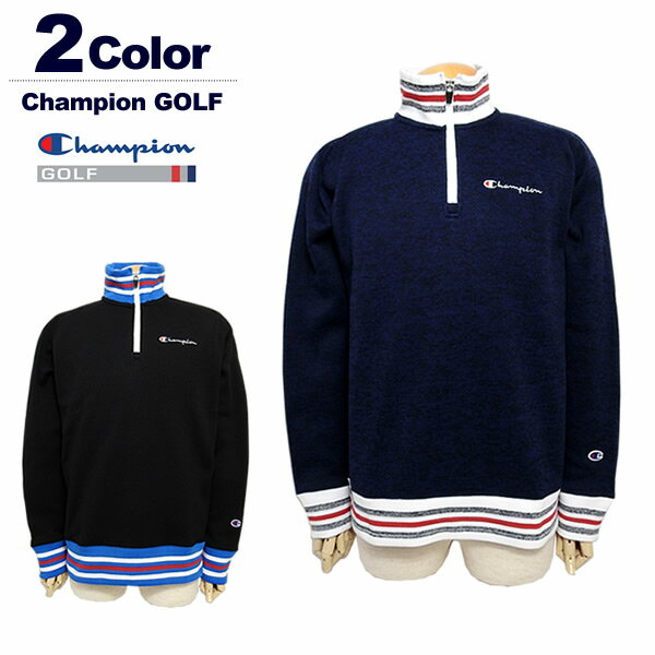 メーカー希望小売価格はメーカー商品タグに基づいて掲載していますChampionのゴルフラインChampion GOLF（チャンピオンゴルフ）2022年秋冬コレクションより、ニットフリースジャケットが入荷致しました。 保温性に優れた裏起毛素材を用いたハーフジップタイプのトラックトップです。 素材は、環境に配慮されたリサイクルポリエステルを使用。表面は耐久性に優れたメランジ調のニット、裏面は保温性に富んだフリースを使用したダブルフェイス仕様。 裏面を深く起毛することで軽量ながらボリューム感を実現した快適な着心地を実現しています。 さらに、静電気が起きにくい加工が施してあるのも嬉しいポイントです。 フロントはトレンドを感じさせるハーフジップ仕様。ジップの開閉具合で胸元の印象を変えて自在な着こなしをお楽しみいただけます。 また、可動域の高いラグランスリーブを採用しているのでアクティブシーンにおいてもノンストレスな着用感です。 左胸に「Champion」ロゴの刺繍、左袖にお馴染みの「C」ロゴワッペンを配置。リブ仕様の襟、袖口、裾の配色ラインもアクセントを効かせています。 Championらしいアメカジテイスト溢れるルックスで、、シンプルなパンツと合わせるだけでいつものスタイルが格上げされます。 ゴルフシーンでは、インナーにモックネックシャツがおすすめ。寒冷期のラウンドはもちろん、タウンユースにも合わせやすい一着です。 ◆特徴 ・表面はニット生地 ・裏面はフリース生地 ・環境に配慮したリサイクルポリエステルを使用 ・保温性、ストレッチ性 ・ハーフジップ仕様 ・ラグランスリーブ ◆素材 本体：ポリエステル100％ リブ部分：ポリエステル98％　ポリウレタン2％ ◆原産国 MADE IN CHINA サイズ表（平置き実寸サイズ）※ラグランスリーブ サイズ 胸囲 着丈 裄丈 M 106cm 63cm 82cm L 110cm 66cm 84cm XL 114cm 69cm 86cm ※サイズには若干のばらつきがございます。あらかじめご了承ください。 メーカー規格サイズ （※メーカータグ表記サイズはヌード寸法となっております。 実際の商品との寸法は異なりますのでご注意ください。） タグ表記サイズ チェスト 身長 M 89-95cm 167-173cm L 93-99cm 172-178cm XL 97-103cm 177-183cm ■サイズについて ・サイズは当店実寸サイズです。タグの表記とは異なる場合があります。 ご注文前にお手持ちの洋服のサイズを平置きの状態で測っていただき各商品のサイズ表と比較してご検討ください。 ・当店で表示している採寸は、各アイテム・各サイズごとに代表一点を抜き出し採寸しています。 生地の種類や商品の状態によって個体差が生じる場合もございます。あらかじめご了承ください。 ■商品画像について ・当店内の全ての画像はデジタルカメラによるものです。 ・お客様のパソコンの設定（OS・モニター）によって商品の色や素材感が 異なって見える場合がございます。 ・天候によって色・素材感が違った風に見える場合がございます。 ■Champion GOLF（チャンピオンゴルフ） 2017年春にデビューしたChampionのゴルフコレクションライン。 Championの持つ、オーセンティックアメリカンアスレチック アパレルとして培ったデザインやテイストをベースに、ゴルフのプレーを意識し機能性を融合したチャンピオンゴルフは、チャンピオンゴルフのウェアを通して仲間と気軽にゴルフを楽しむ新たなライフスタイルウェアです。