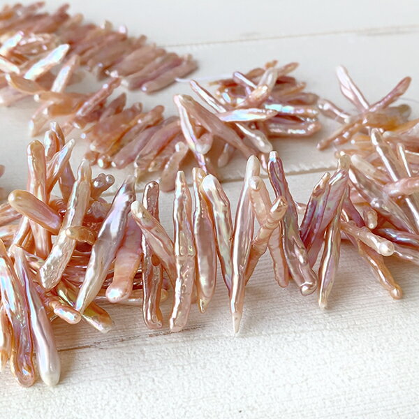 淡水パール（スティック　ビワ　枝）大きさ　約4.5～5.5×28～38mmカラー　ナチュラルピンク