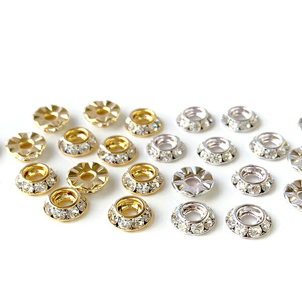 Cats-Eye - クリスタルロンデル（ラウンド）ゴールドメッキ、シルバーメッキ大きさ：2×8mm4個