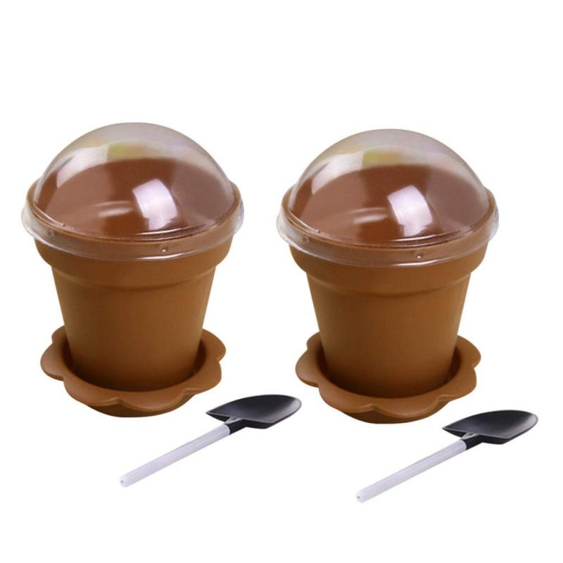 30個植木鉢ケーキカップと蓋プラスチックヨーグルトカップデザート容器シャベルスクープボトムトレイムースアイスクリーム
