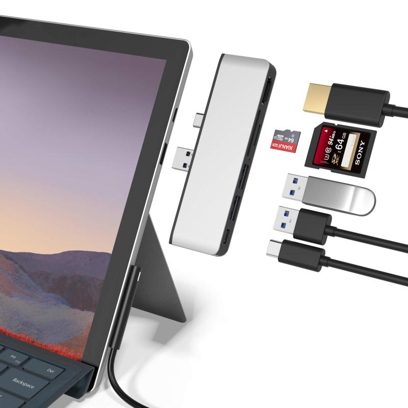 Anikks Surface Pro 7 ハブ 6ポート付き 4K@30Hz HDMIポート USB 3.0ポート×2 Type C ポート×1 SD/Micro SD(TF) カードリーダー高速データ転送 マルチ 6 in 1 アルミニウム サーフェス pro7 専用 ハブ