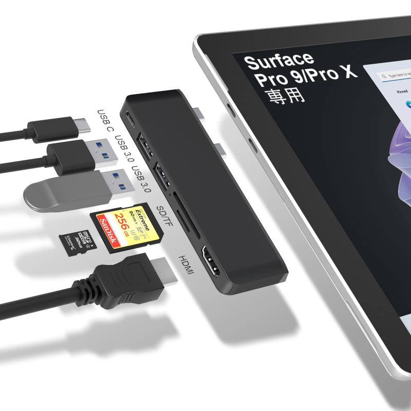 Surface Pro9 USBハブ 6-in-2拡張 マルチポート Thunerbolt4 USBC 4Kディスプレイ 40Gbpsデータ PD充電 | HDMI | USB3.0ポート | microSD TF SDカードリーダー MicrosoftサーフェスプロX|9専用ドッキングステーション