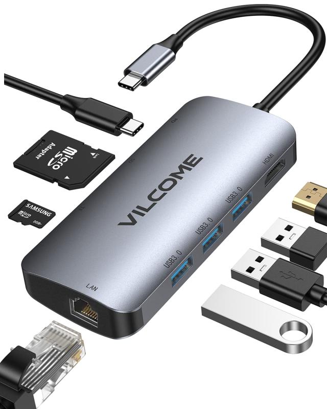 USB C ハブ Vilcome 8in1 Type C ハブ マルチポート 変換 アダプター ドッキングステーション【100W PD電源供給 / LA…