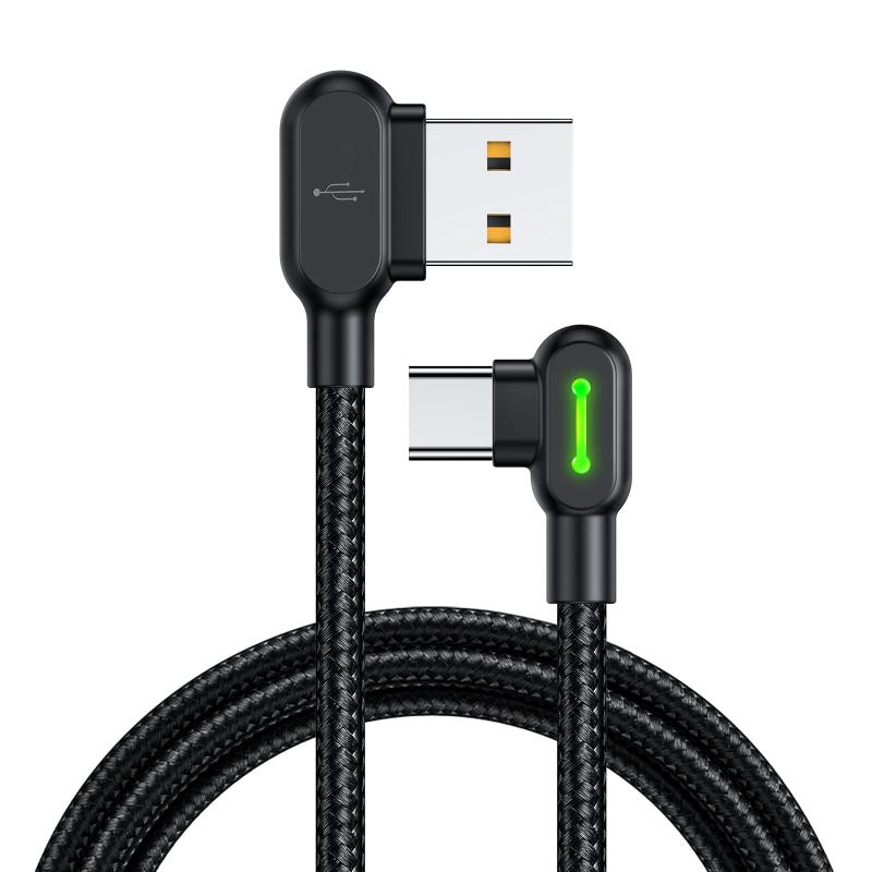 Mcdodo USB-Cケーブル 1.2m 3A急速充電 QC4.0/3.0/2.0など対応 Type-Cケーブル 両端L型設計 高速データ転送 USB-A端子も両面挿せる L字 AtoCケーブル LEDライト付き 高耐久ナイロン編み スマホ・タブレット