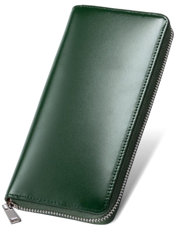 [ムラ] 長財布 財布 メンズ ファスナー 本革 緑の財布 小銭入れ ラウンドファスナー (コードバン調/グリーン)