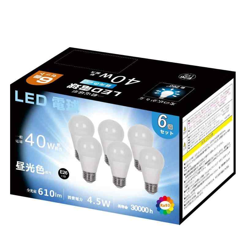 LEDd E26 4.5W 40W` F 6500K 610lm RA93 Lz Px F ȃGl `Ή fMގ{HΉ s 6 (40^F)