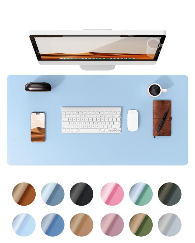 デスクマット レザー デスクパッド 大型マウスパッド ノンスリップ PUレザー デスクブロッター ラップトップデスクパッド オフィス 家庭用防水 デスクライティングパッド (白藍, 90 43c