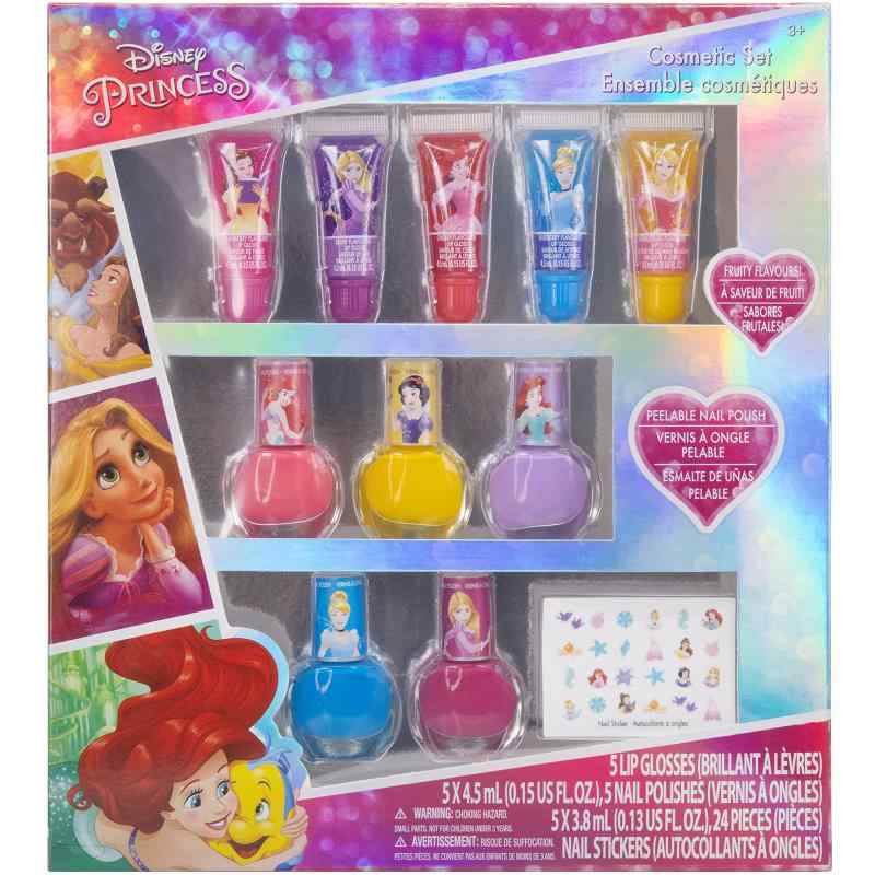 TownleyGirl disney princess ディズニー プリンセス リップグロス5本 はがせるマニキュア5本 ネイルステッカー24P キッズ用ネイル 子供用 10個アソート