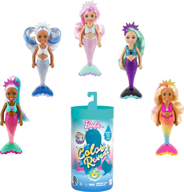 Mattel - Barbie Chelsea Paint Reveal Doll: Mermaid Series, One Surprise Color Reveal with Each Transaction