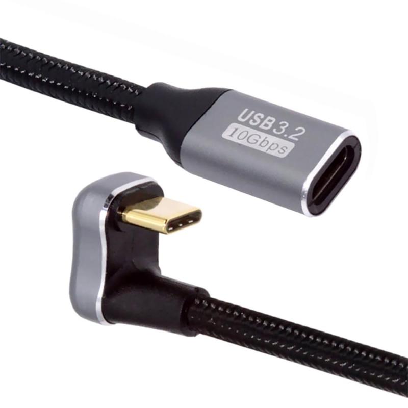 SHARP - NFHK 反対 U シェイプ バック アングル USB-C USB 3.1 Type C オス - メス 延長データケーブル 10Gbps 100W スリーブ付き 50cm, NF-UC-058-OS-0.5M