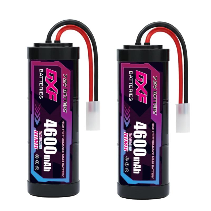 DXF 2本セット ラジコン バッテリー 7.2V 4600mAh ニッケル水素 タミヤ互換プラグ RCカー レーシングカー ボート トラック対応 Ni-MH 6セル 大容量 メモリー効果なし 14AWG極太ケーブル 金メッキ端子