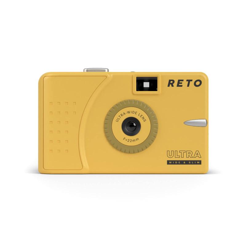 RETO Ultra Wide & Slim 35mm 再利用可能な昼光フィルムカメラ - 22mm 広角レンズ フォーカスフリー 軽量 使いやすい マディイエロー 