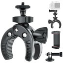 UTEBIT バイク カメラマウント 開脚幅最大45mm 自転車 カメラマウント 耐荷重0.7kg アクションカメラ マウント スマホクリップ付き 1/4ネジ シュー付 360度回転 角度調整 webカメラ マウント カメ