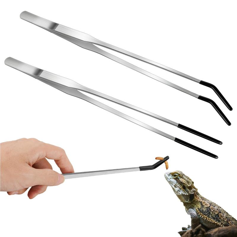 ゴムチップ付きステンレススチール爬虫類給餌トング2個、頑丈なエクストラロングピンセット、クレステ..